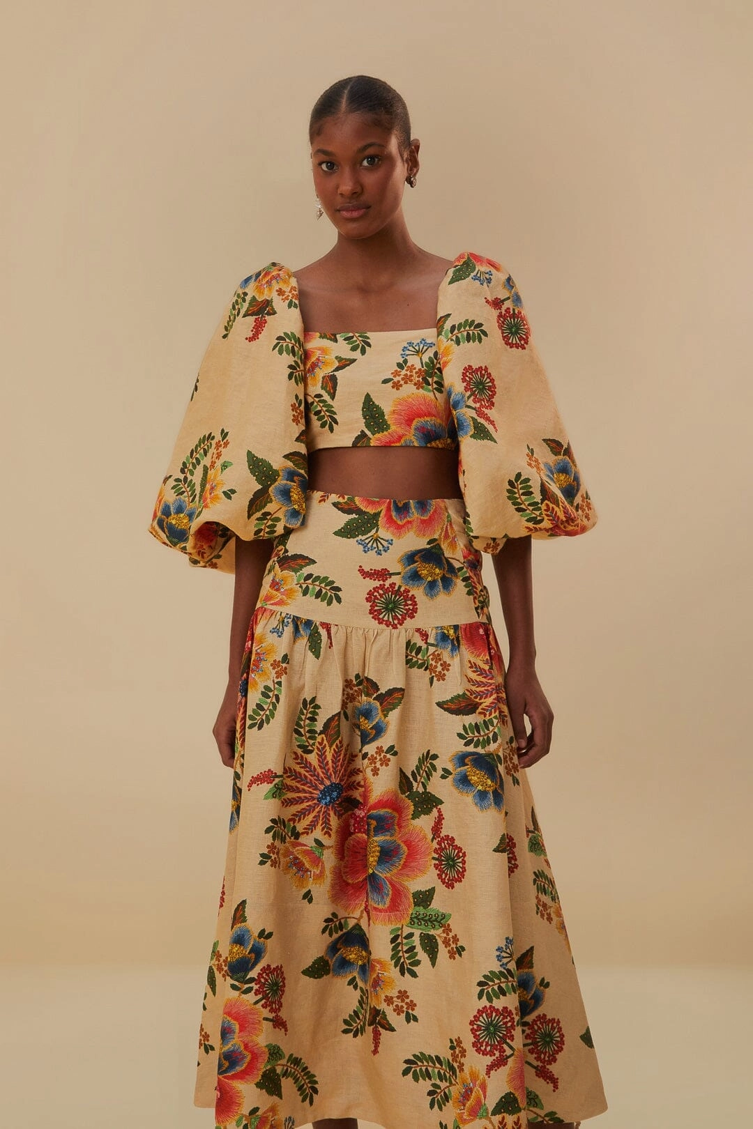 Global Inspiration Sand Delicate Garden Euroflax? Midi Skirt