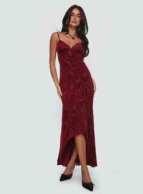 Rumours Slippy Burnout Maxi Dress Burgundy Versatile Layer Chill Style