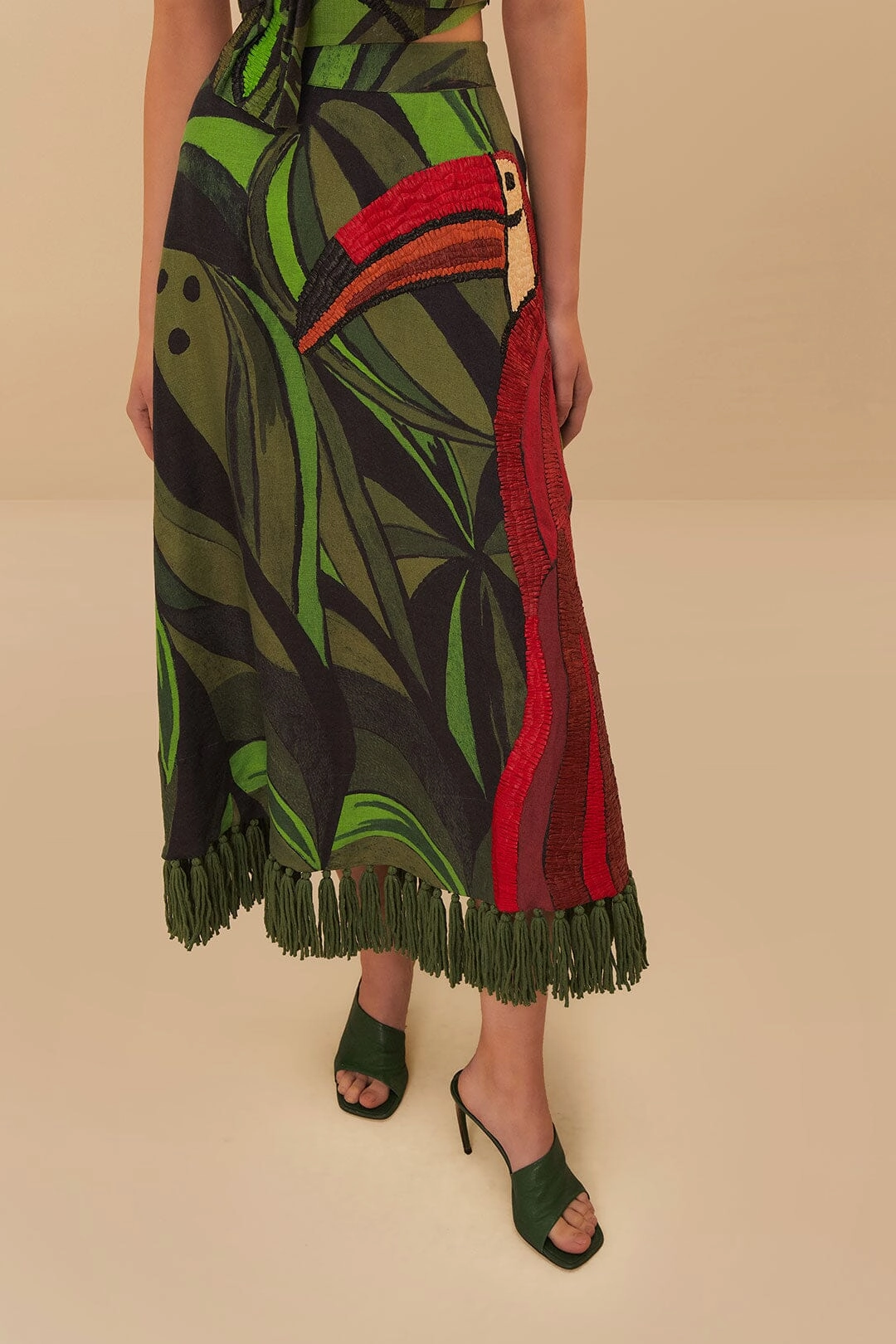 Coconut Tree Flow Embroidered Skirt All Season Wear Earth Tones