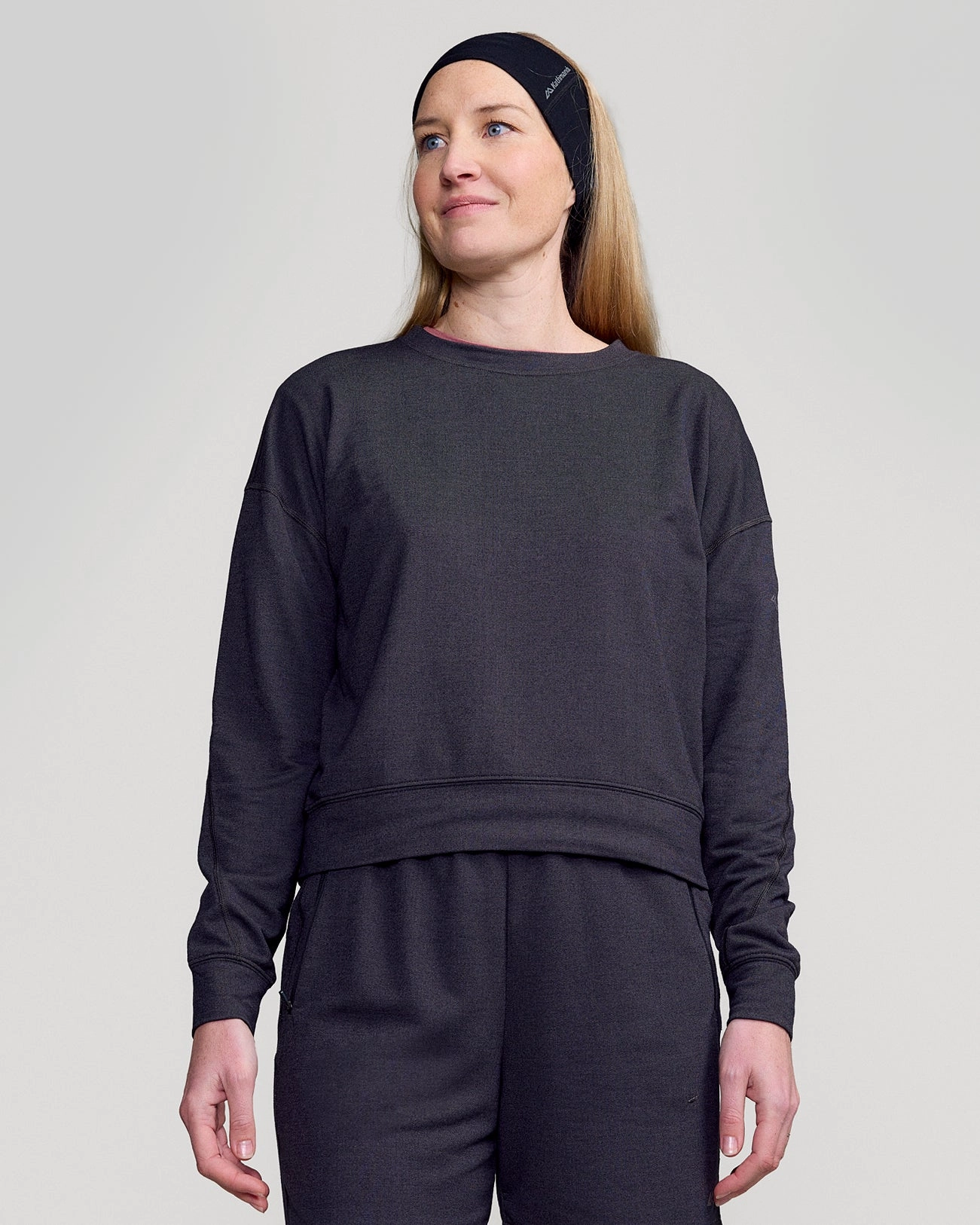 Women??s Anytime Crew Sweatshirt - Charcoal Marle Recycled Material Blend Comfy Flex
