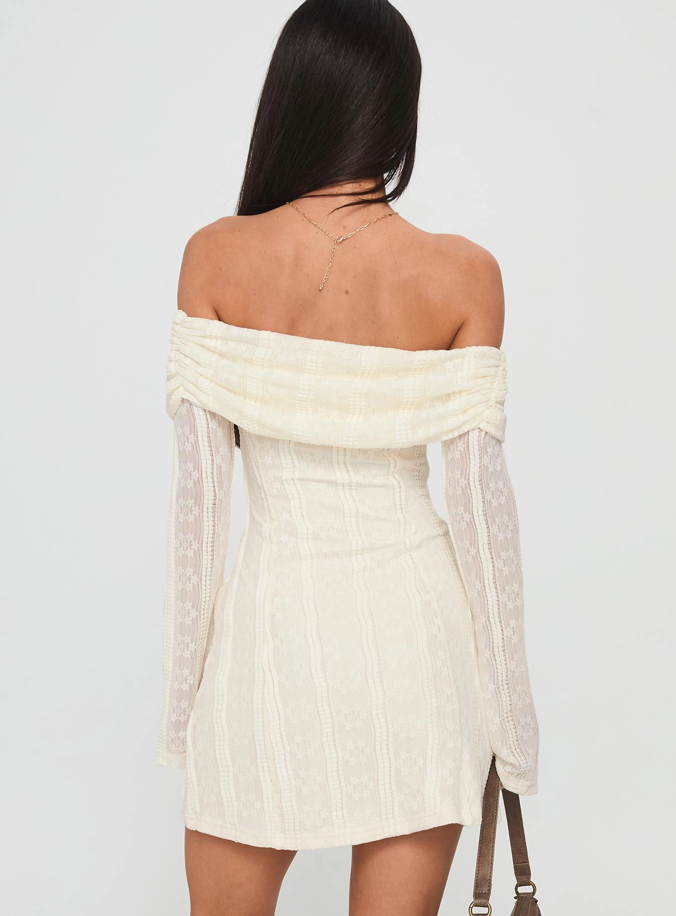 Colettie Long Sleeve Mini Dress Cream Simple Form Olive Tone