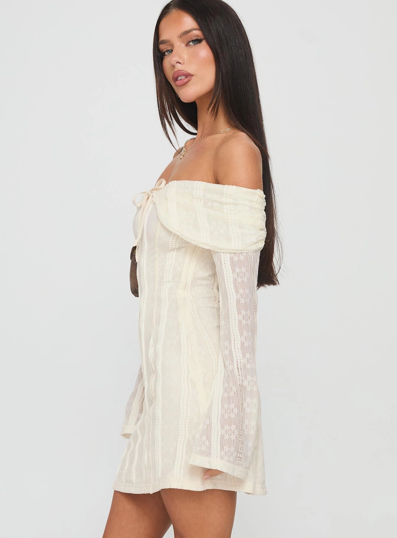 Colettie Long Sleeve Mini Dress Cream Sophisticated Edge Inner Smile