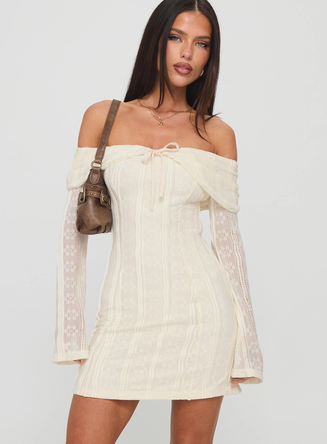 Sophisticated Touch Bold Mood Colettie Long Sleeve Mini Dress Cream