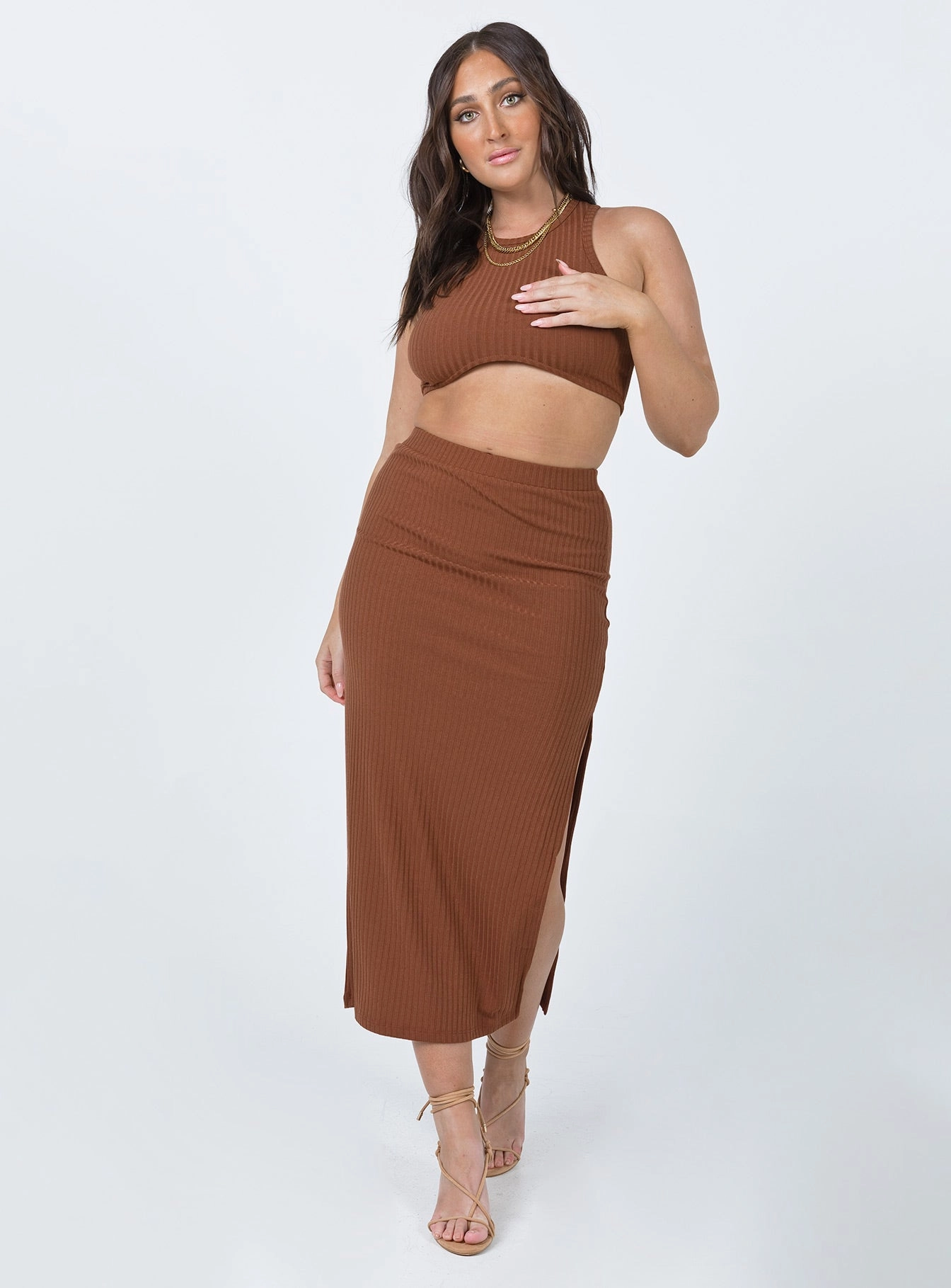 Laser cut Balanced Outfit Ellie Set Brown