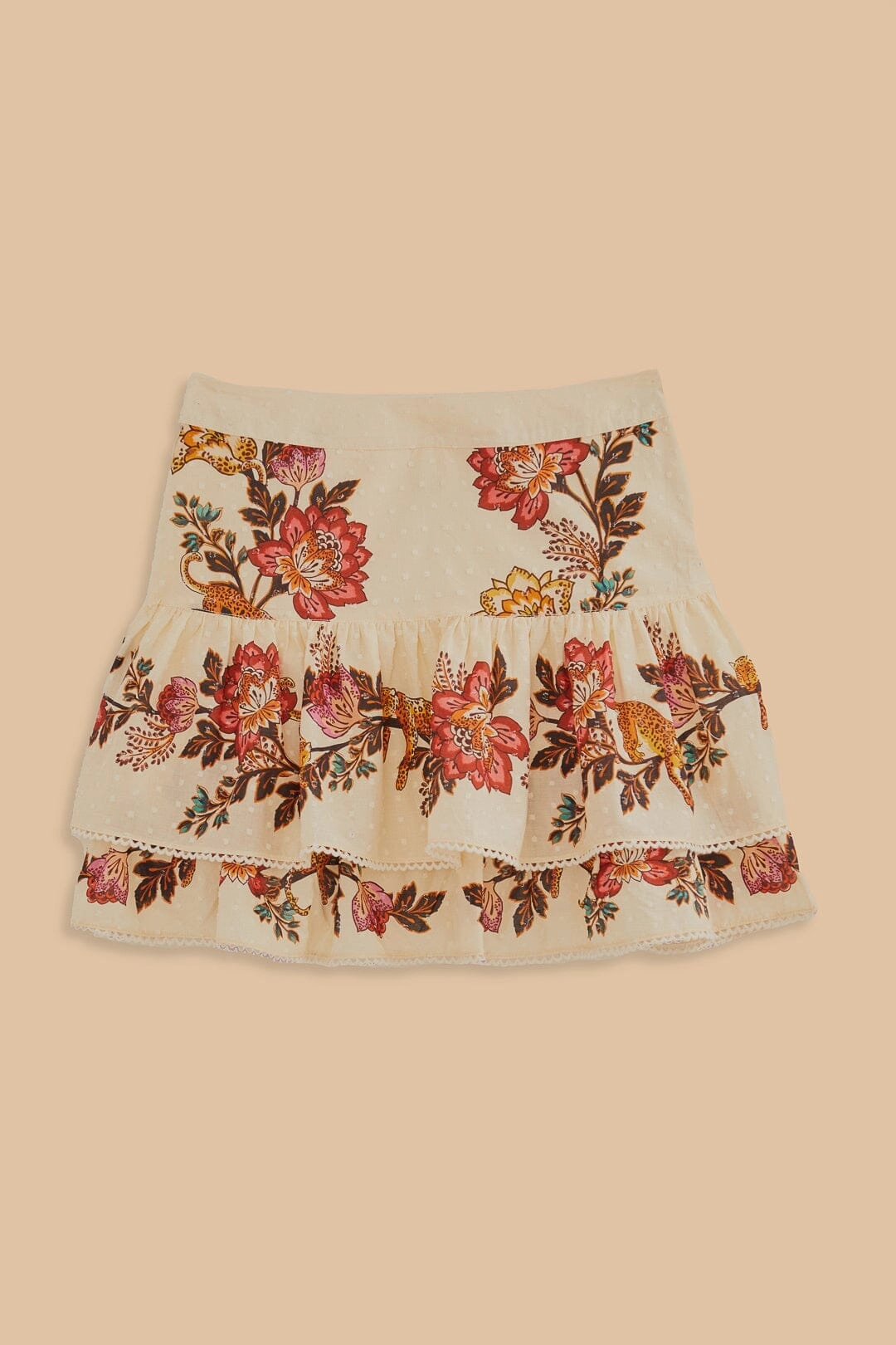 Bold Statement Sand Leopard Flowers Mini Skirt