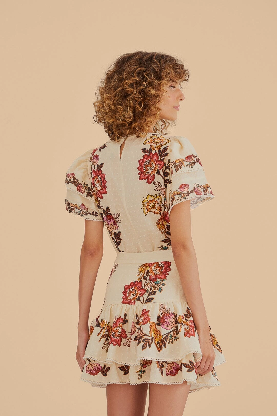 Sand Leopard Flowers Mini Skirt Tonal Layering