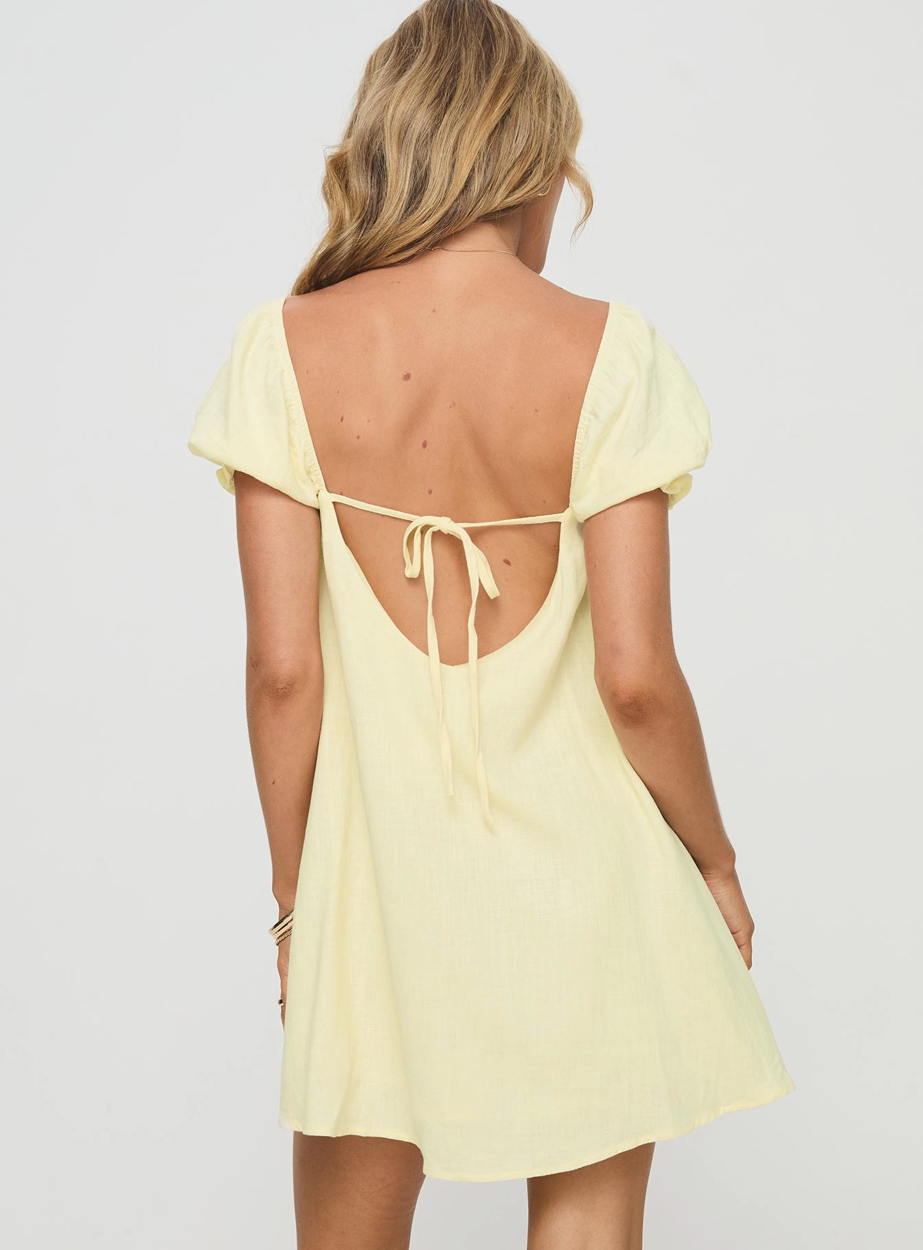 Subtle Finish Beyond Linen Blend Mini Dress Yellow