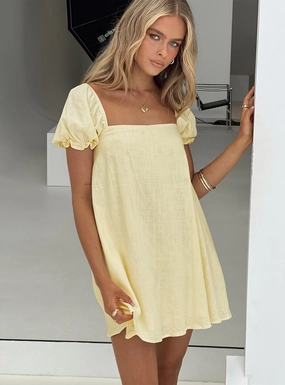 Natural Form Beyond Linen Blend Mini Dress Yellow