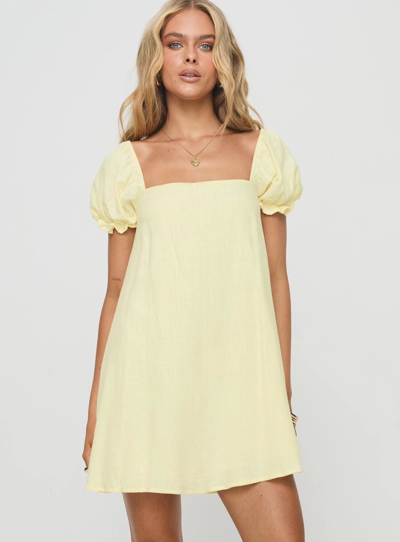 Beyond Linen Blend Mini Dress Yellow Work Friendly