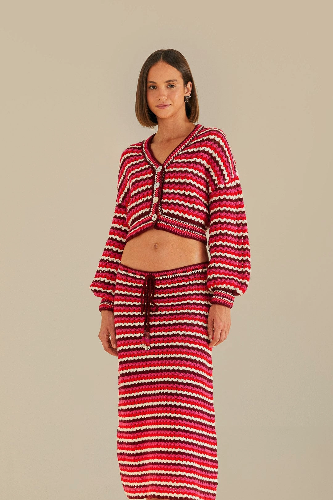 Crossback Strap Reinforced Pockets Colorful Stripes Crochet Skirt