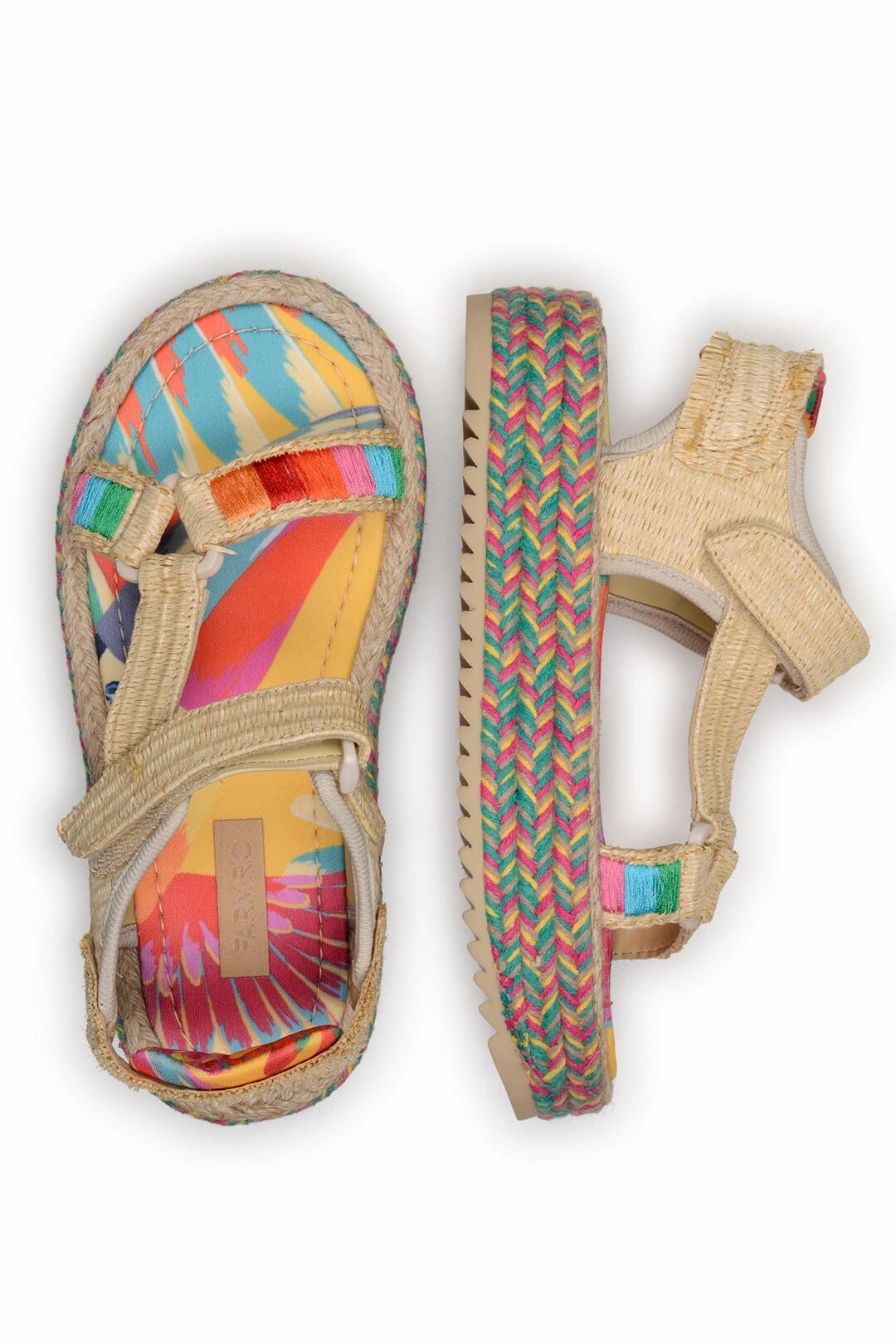 Odor control COLORFUL TOUCANS FLATFORM RAFFIA VELCRO SANDAL