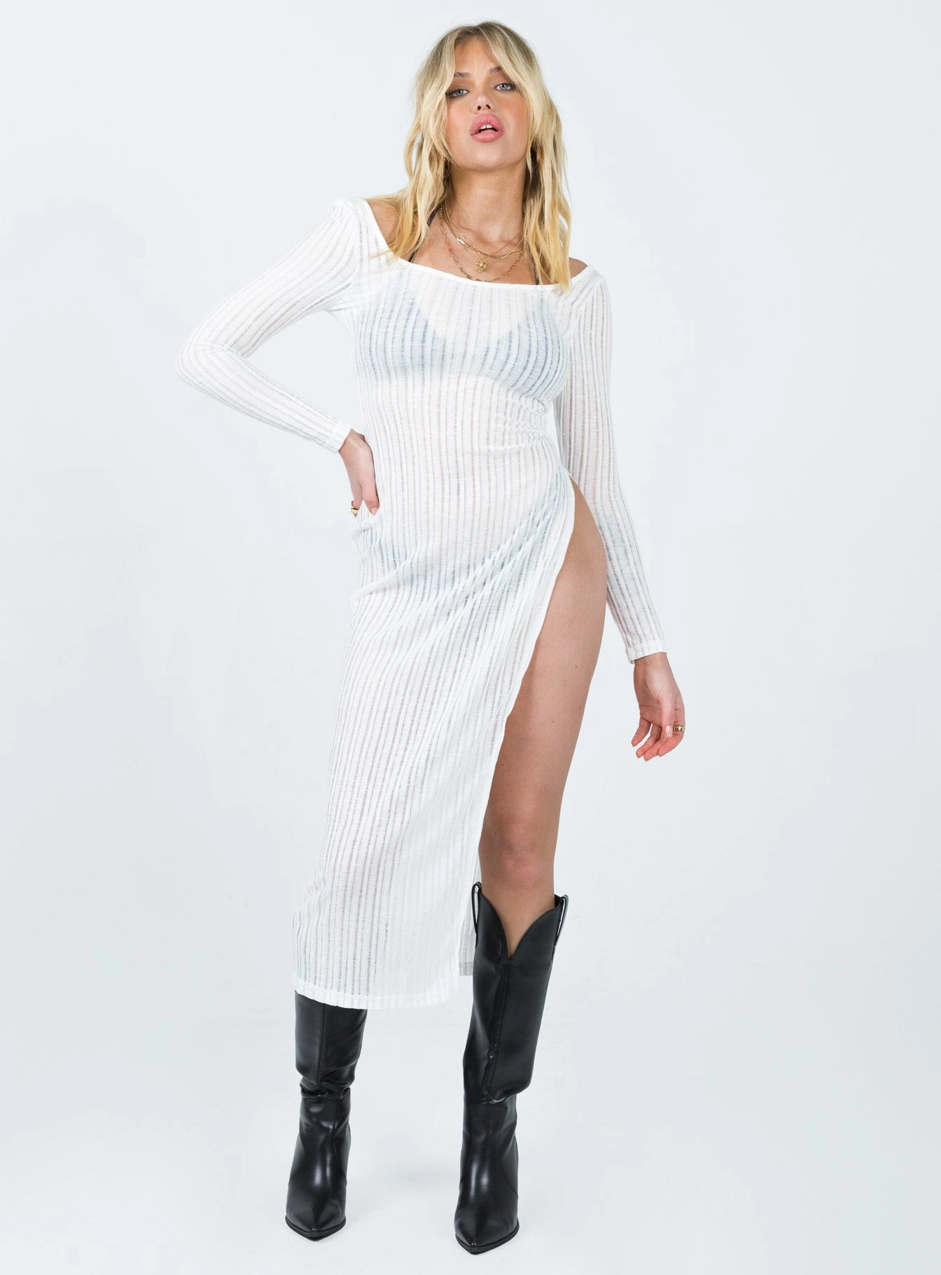 Coltan Long Sleeve Maxi Dress White Vibrant Light