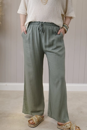 Lightweight Material FlexibleKnees Liora Linen Trousers Khaki