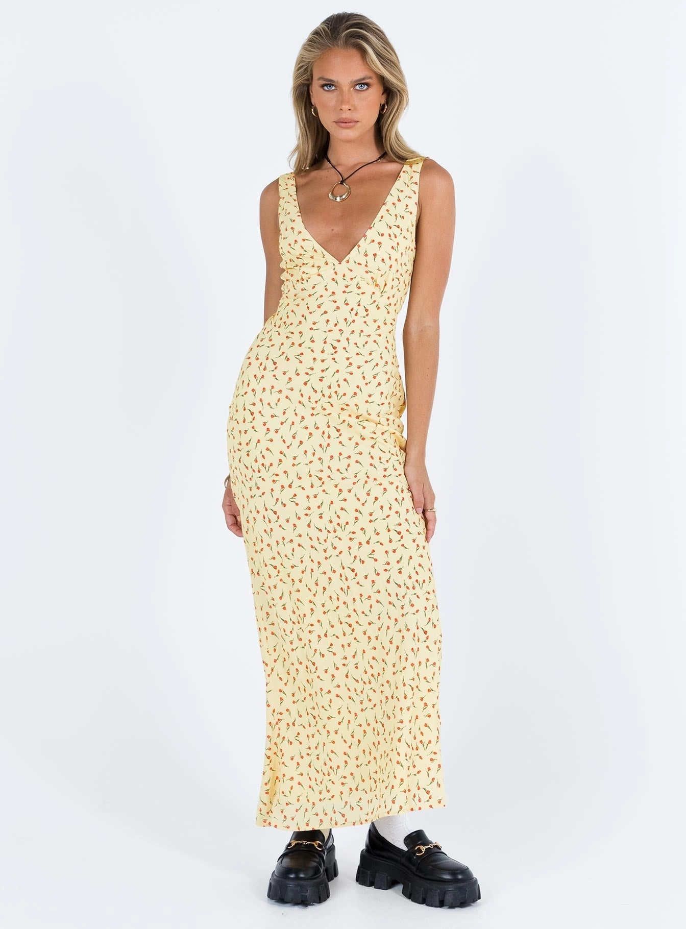 Casual and Stylish Nellie Maxi Dress Yellow / Red Floral