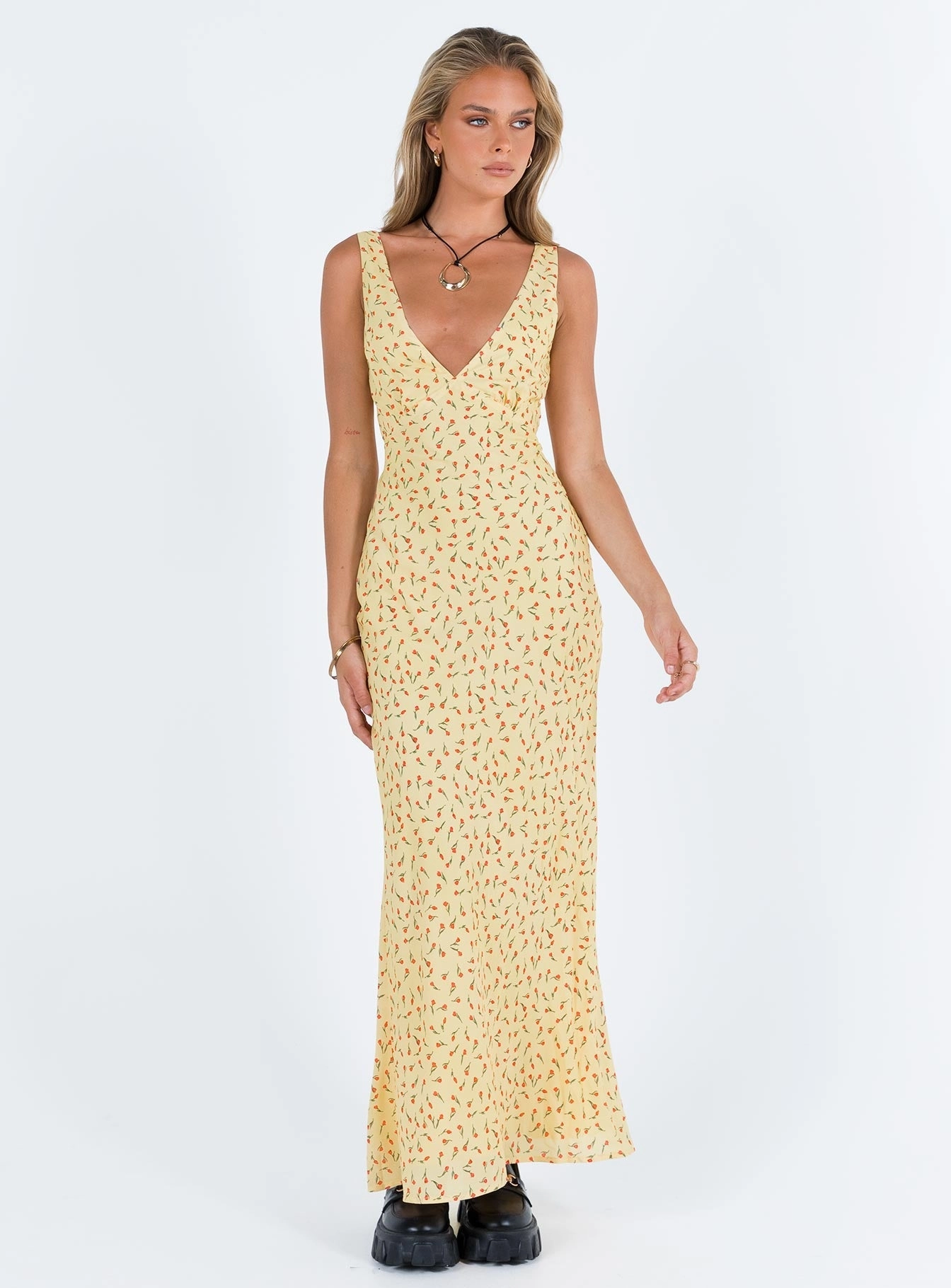 Clean Base Nellie Maxi Dress Yellow / Red Floral