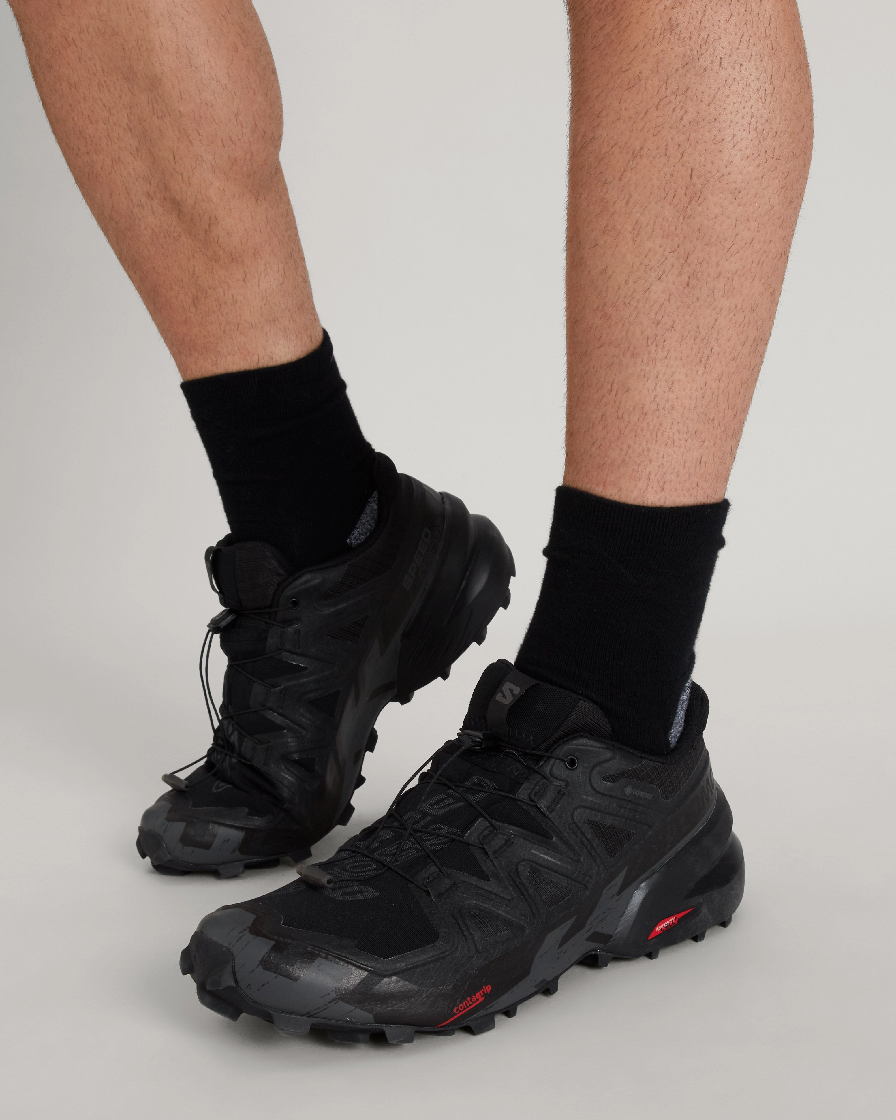 running in track and field meets shoes Men's Salomon Speedcross 6 Trail Running Shoes - Black/Black/Phantom