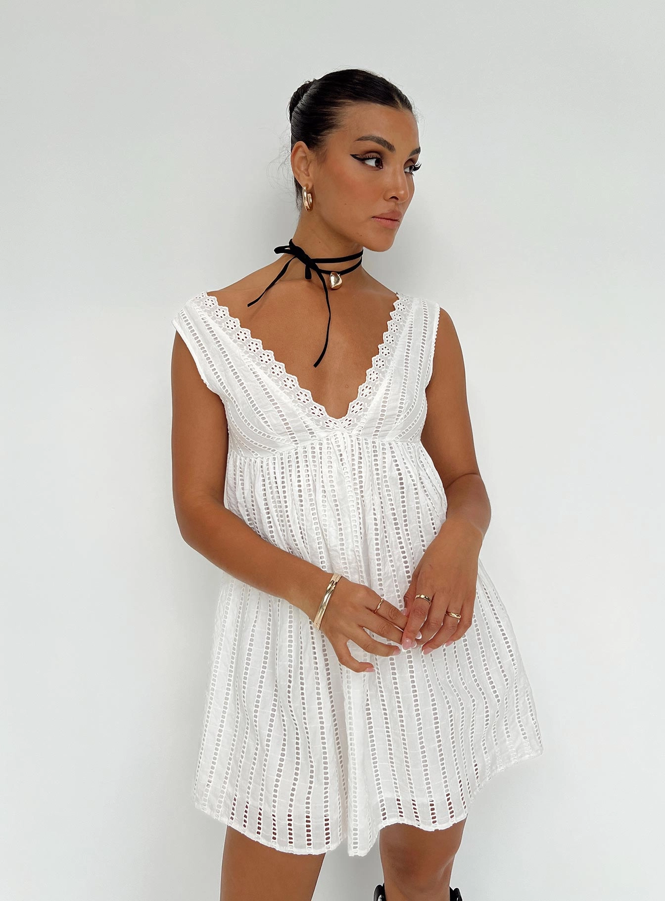 Laney Mini Dress White Satin-Finish