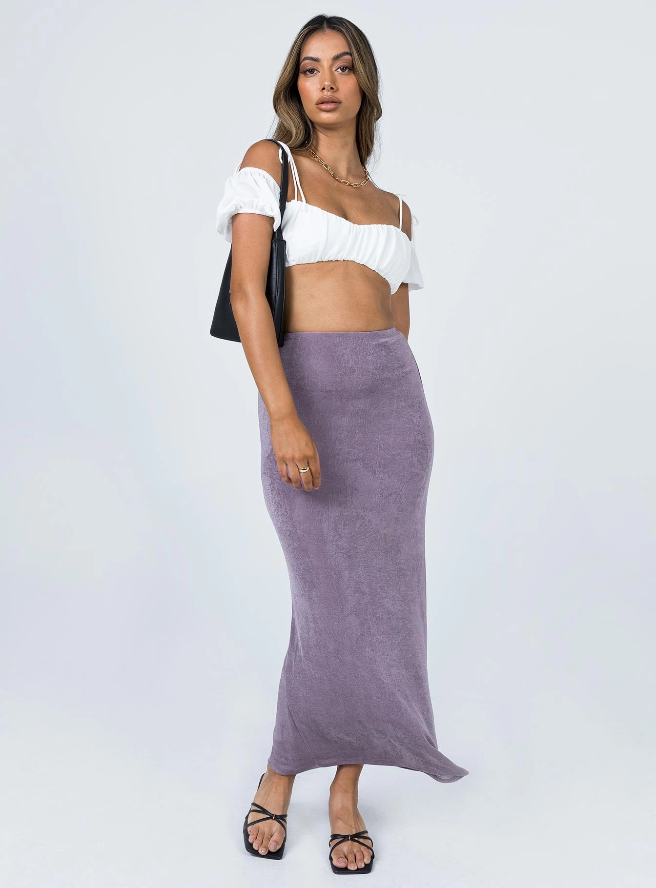 Harriette Maxi Skirt Purple Breezy Edge Modern Outfit