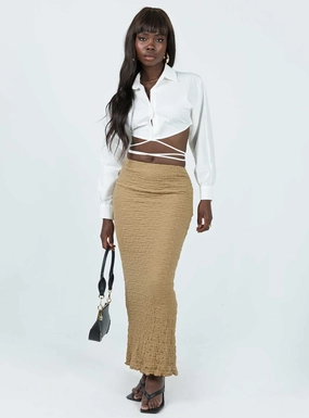 Vibe Shot Rubes Midi Skirt Beige