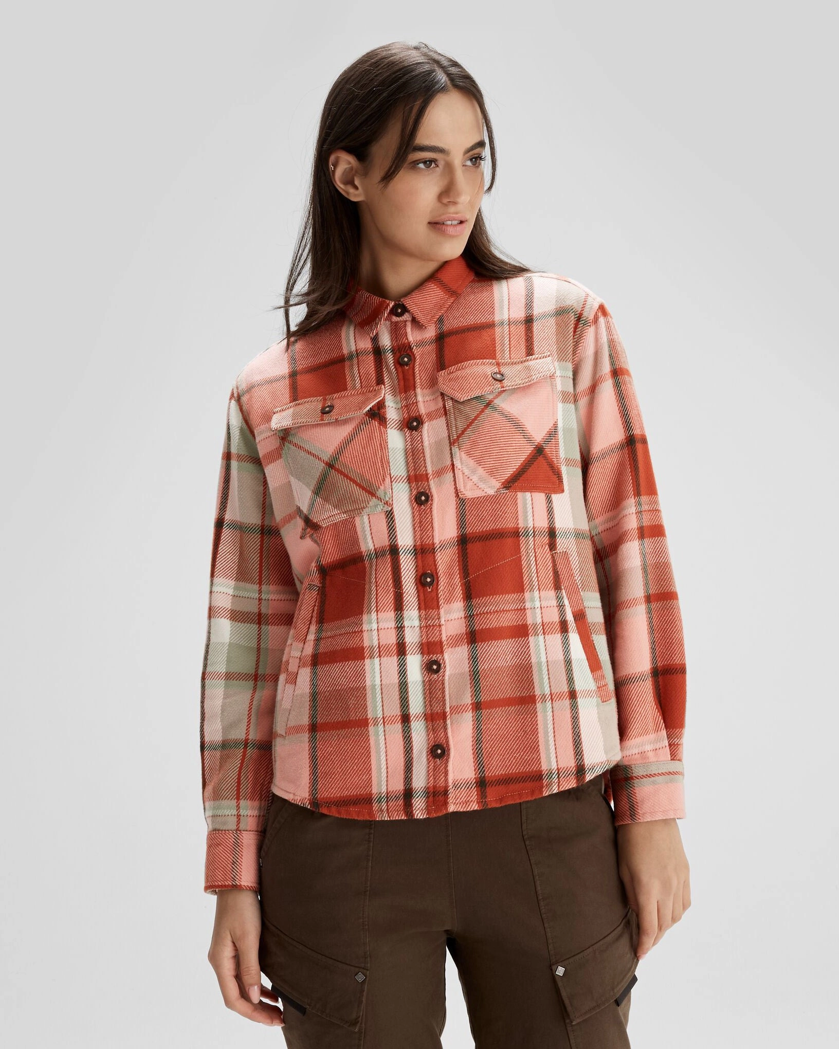Women's Huntly Long Sleeve Shirt - Cabin Plaid Fruity Refined Aesthetic