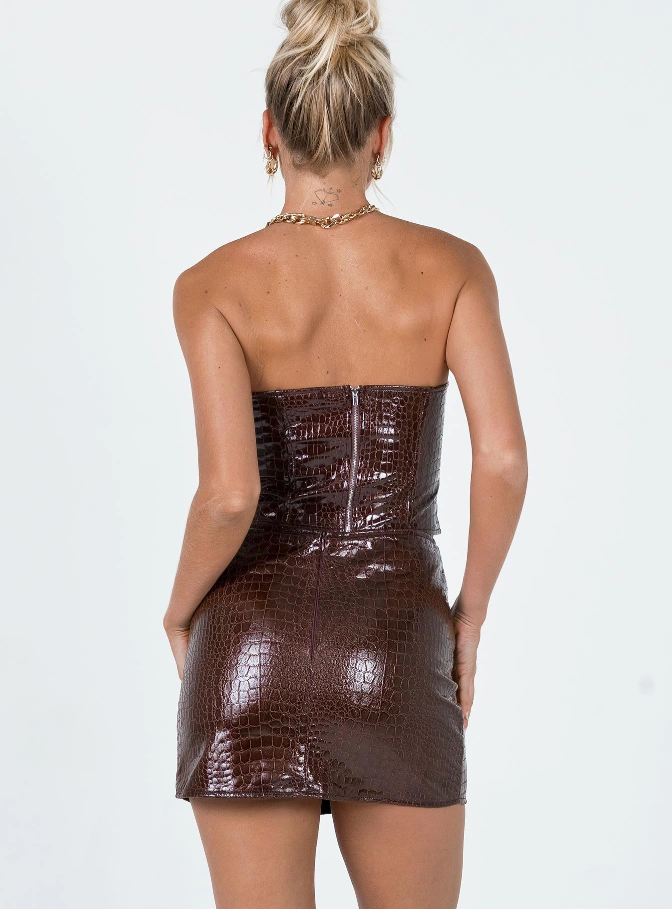 Tailored Cut Motel Wren Skirt Croc PU Dark Brown