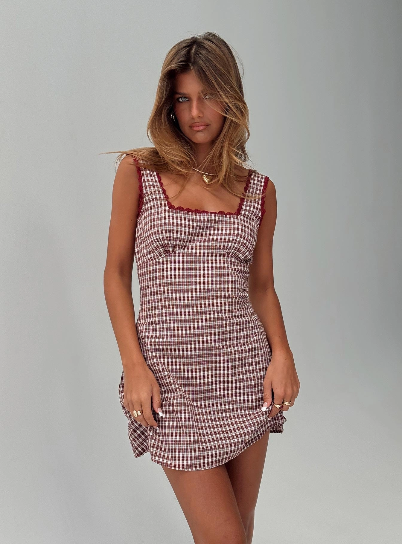 Dasha Mini Dress Red Check Petite Fall Tone Silky-Feel