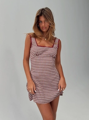 Dasha Mini Dress Red Check Petite Fall Tone Silky-Feel