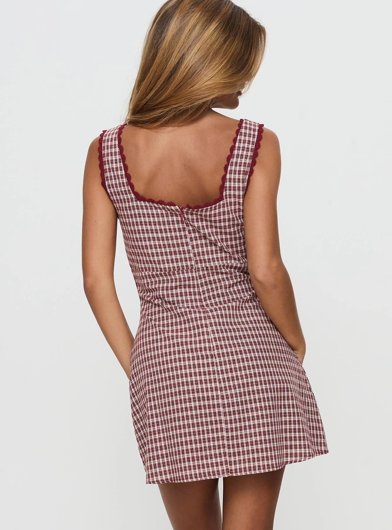 Dasha Mini Dress Red Check Petite Layer Base wrap waist