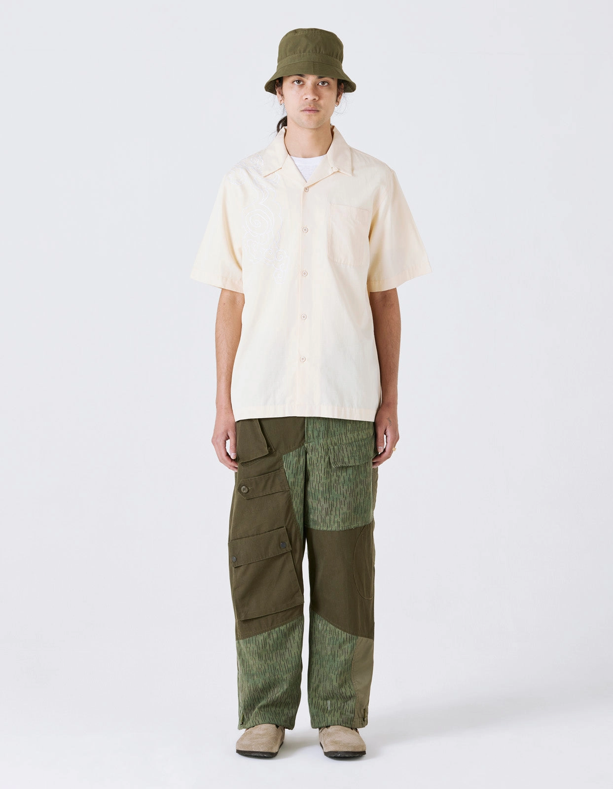 4277 Upcycled M65 Loose Cargo Pants Olive Quick Dry Fabric Breathable mesh