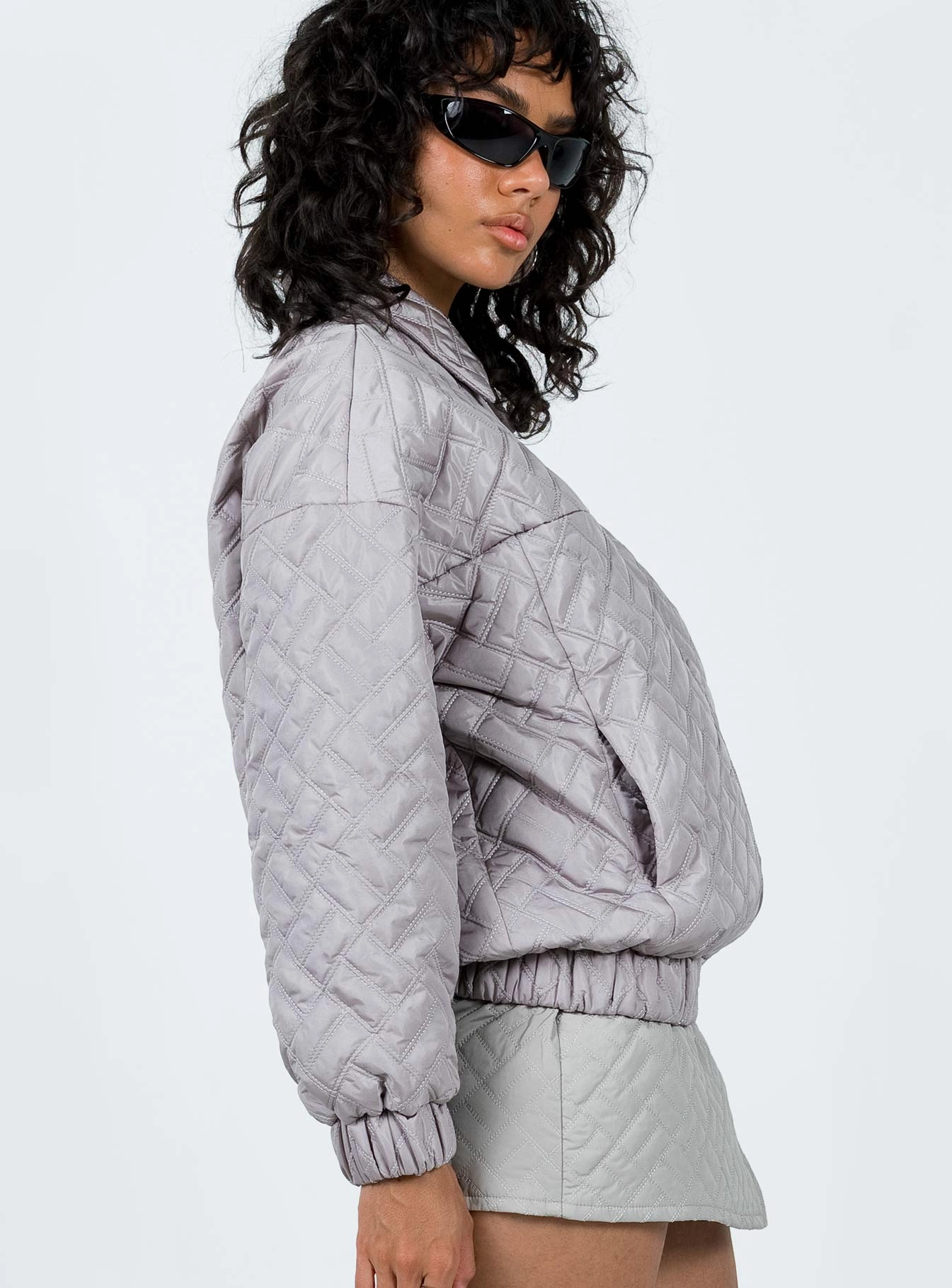 Suffolk Quilted Bomber Jacket Grey Fashion Forward Layer