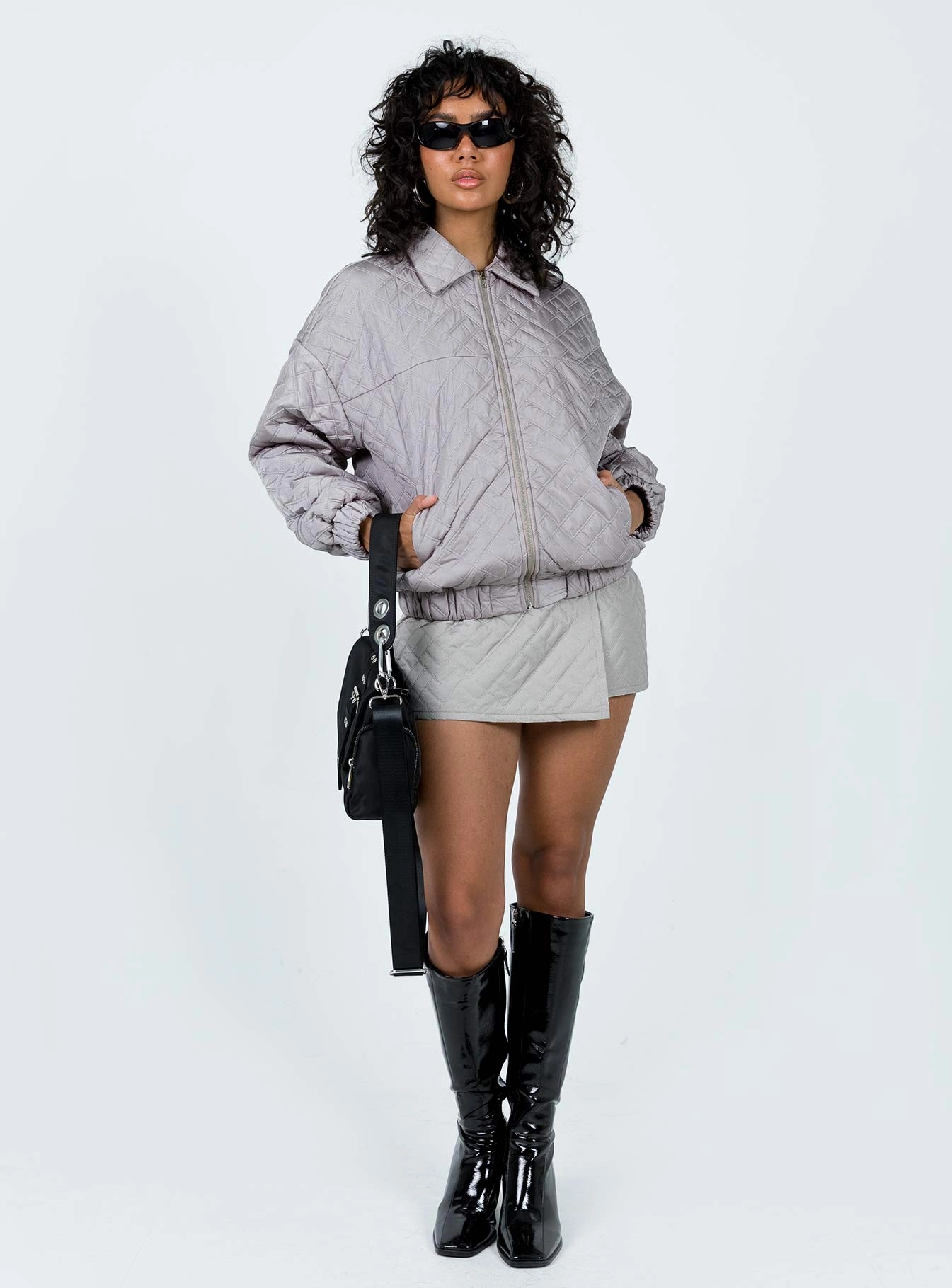 Suffolk Quilted Bomber Jacket Grey HoodedStyle