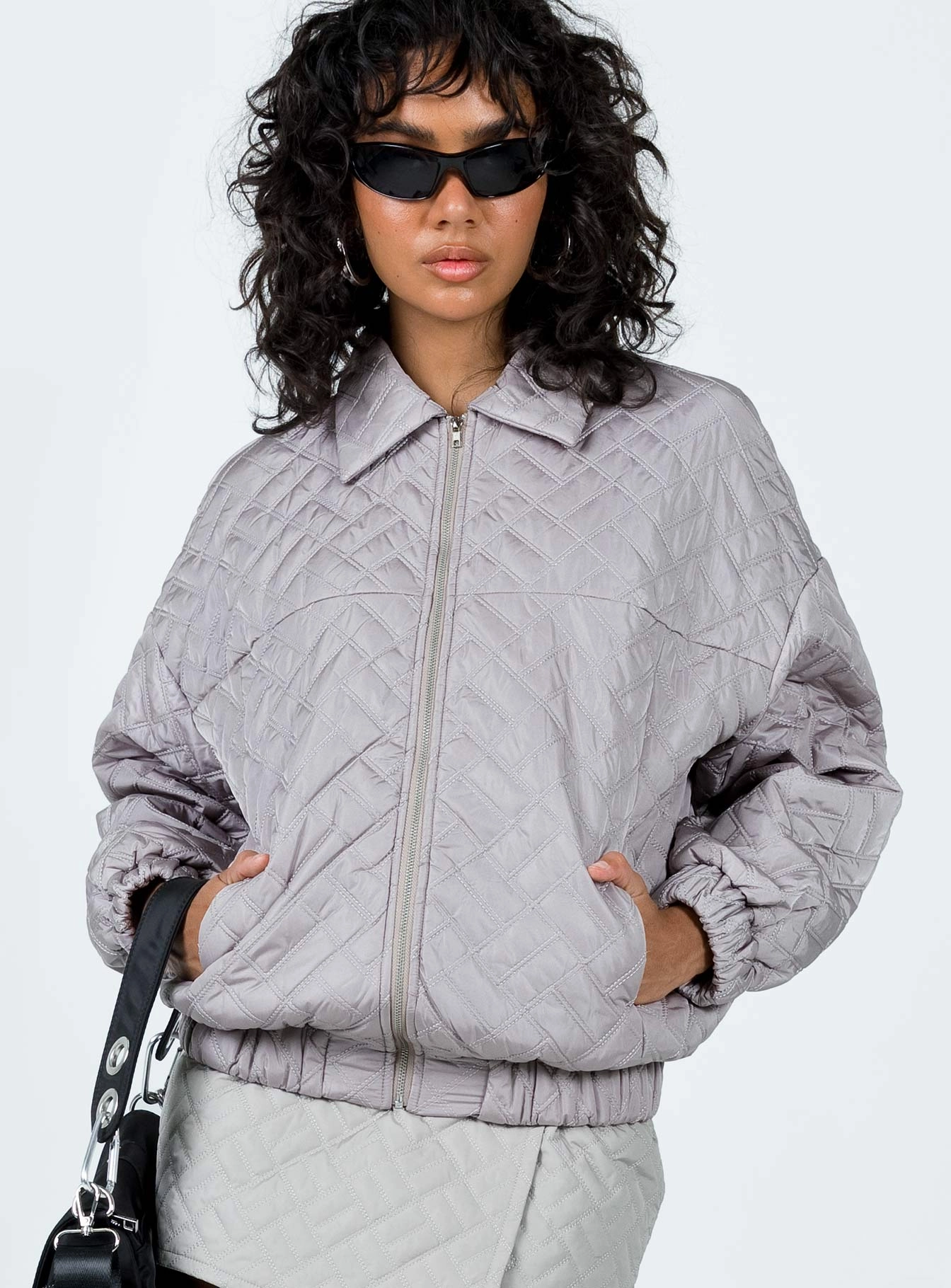 Suffolk Quilted Bomber Jacket Grey Moisture Managing Layer