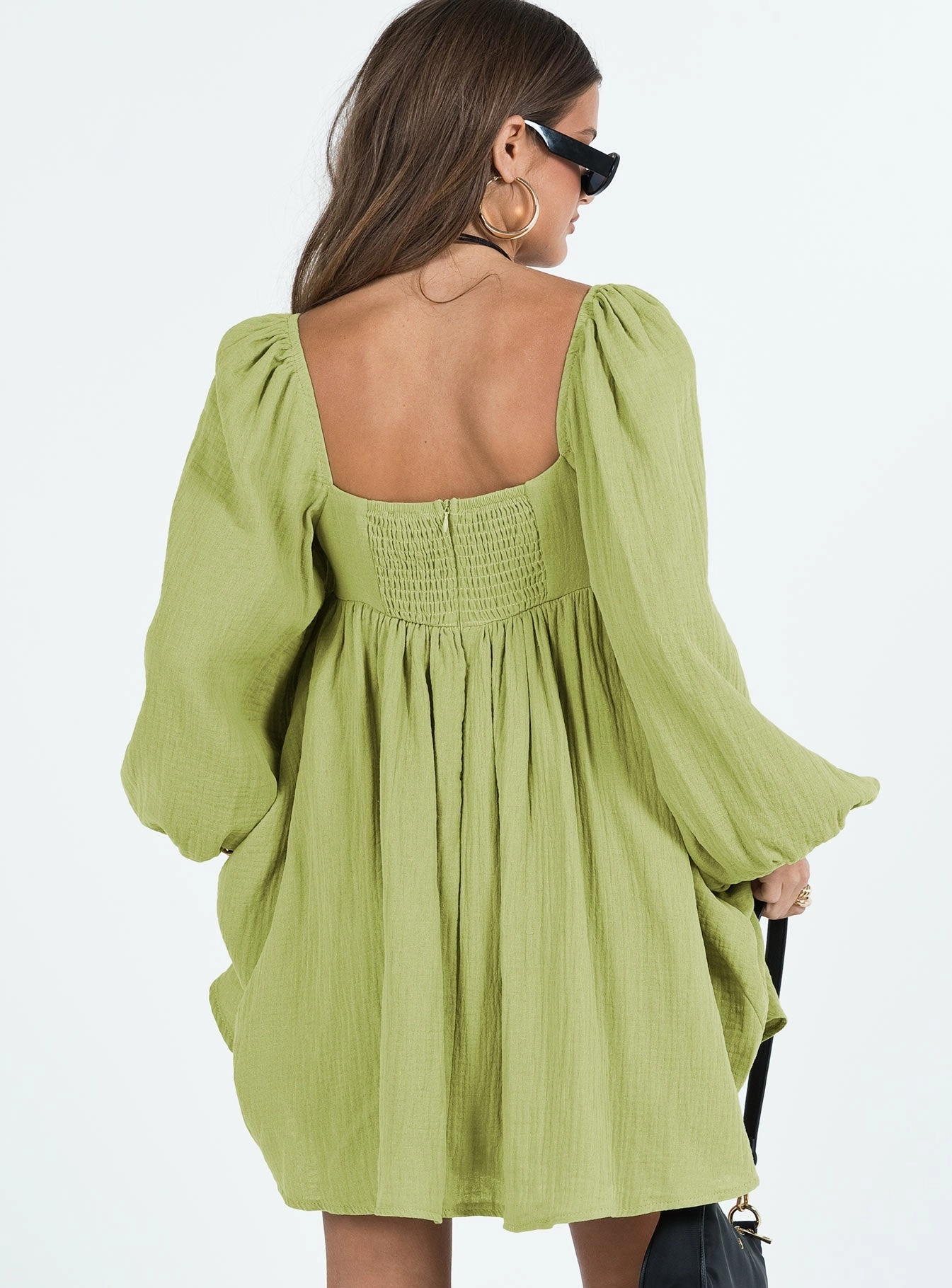 Layered Style Subtle Drape Lorna Long Sleeve Mini Dress Sage