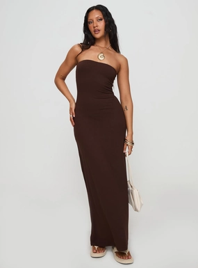 Silk Air Bellaire Strapless Maxi Dress Brown
