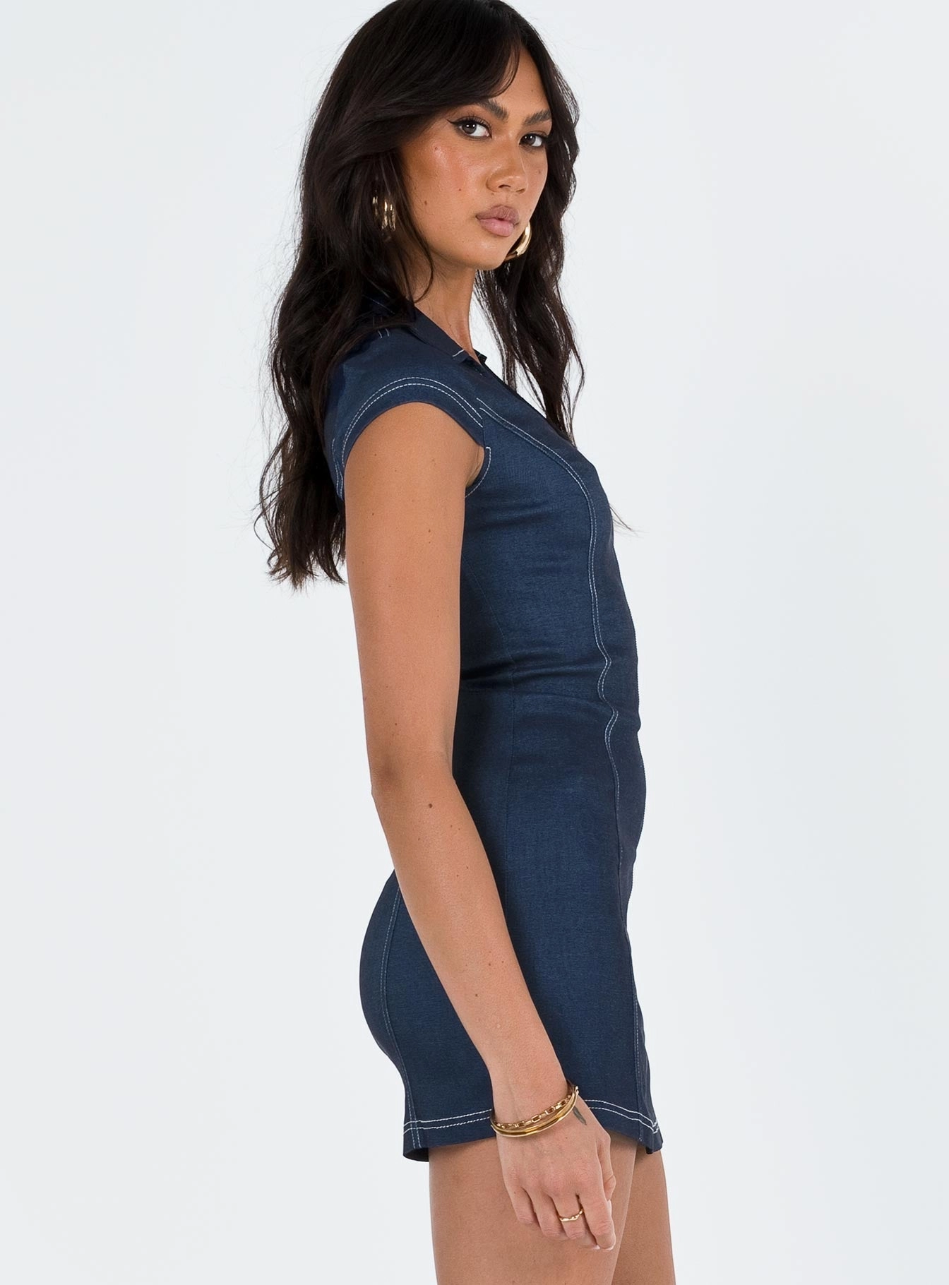Comfy Layers Lightweight-Layer Navedo Denim Mini Dress Dark Blue