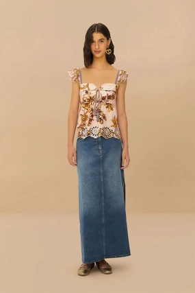 Cozy Edge Polished Touch Denim Side Slit Maxi Skirt