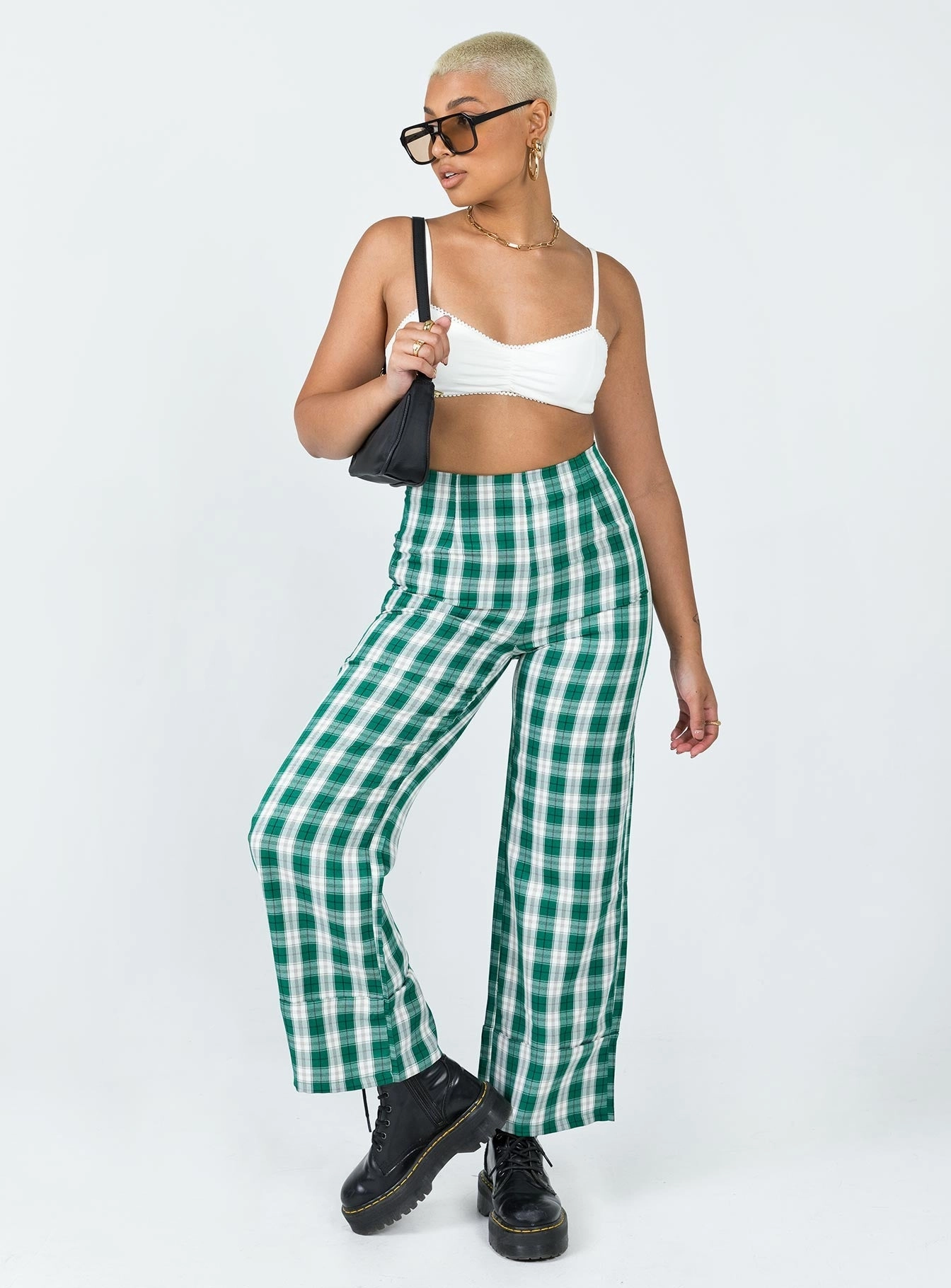 Slimline Fit Full Comfort Euros Pants Green Tartan