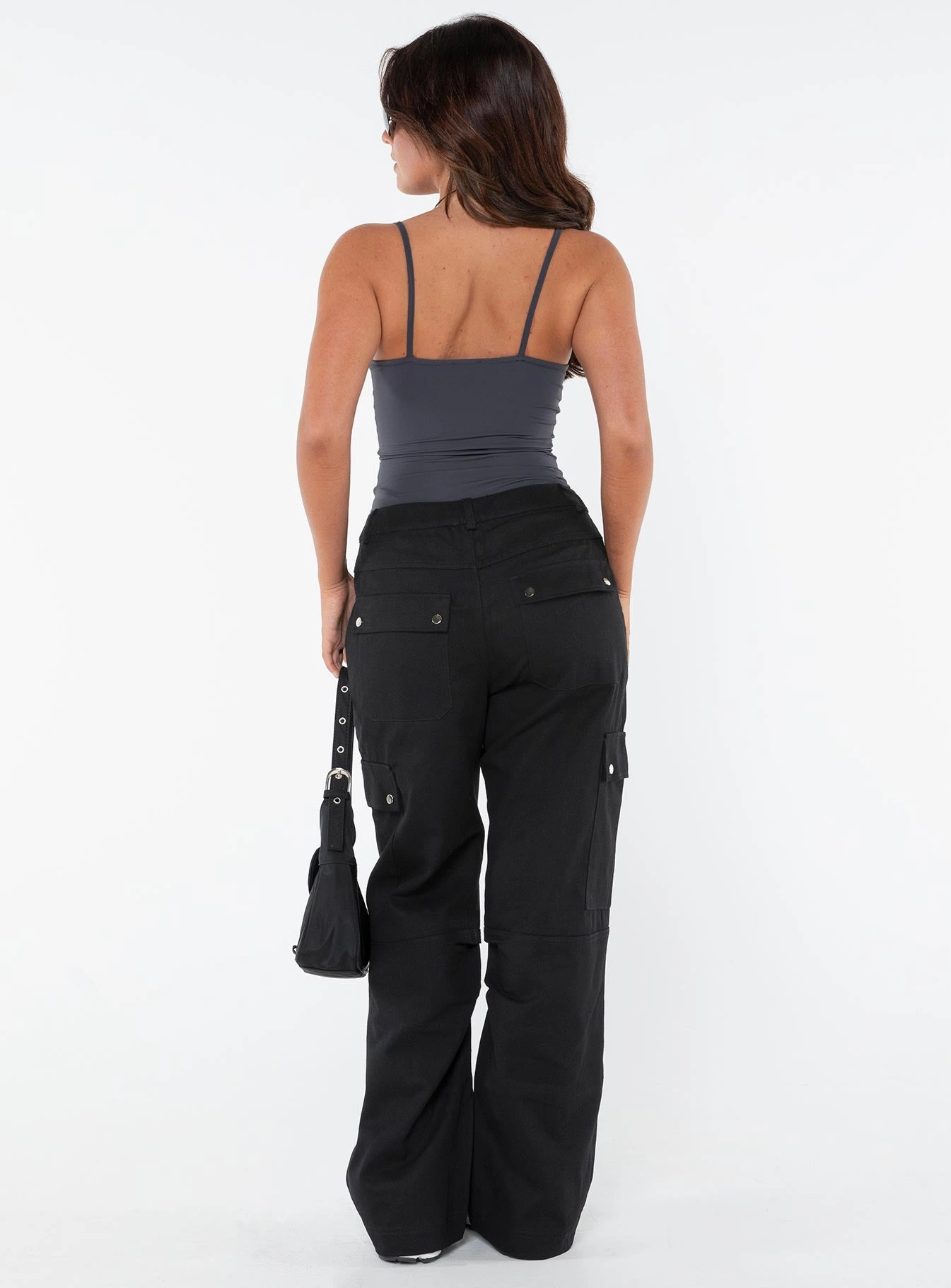 Stretchy Material Fallout Mid Rise Cargo Pants Black Petite