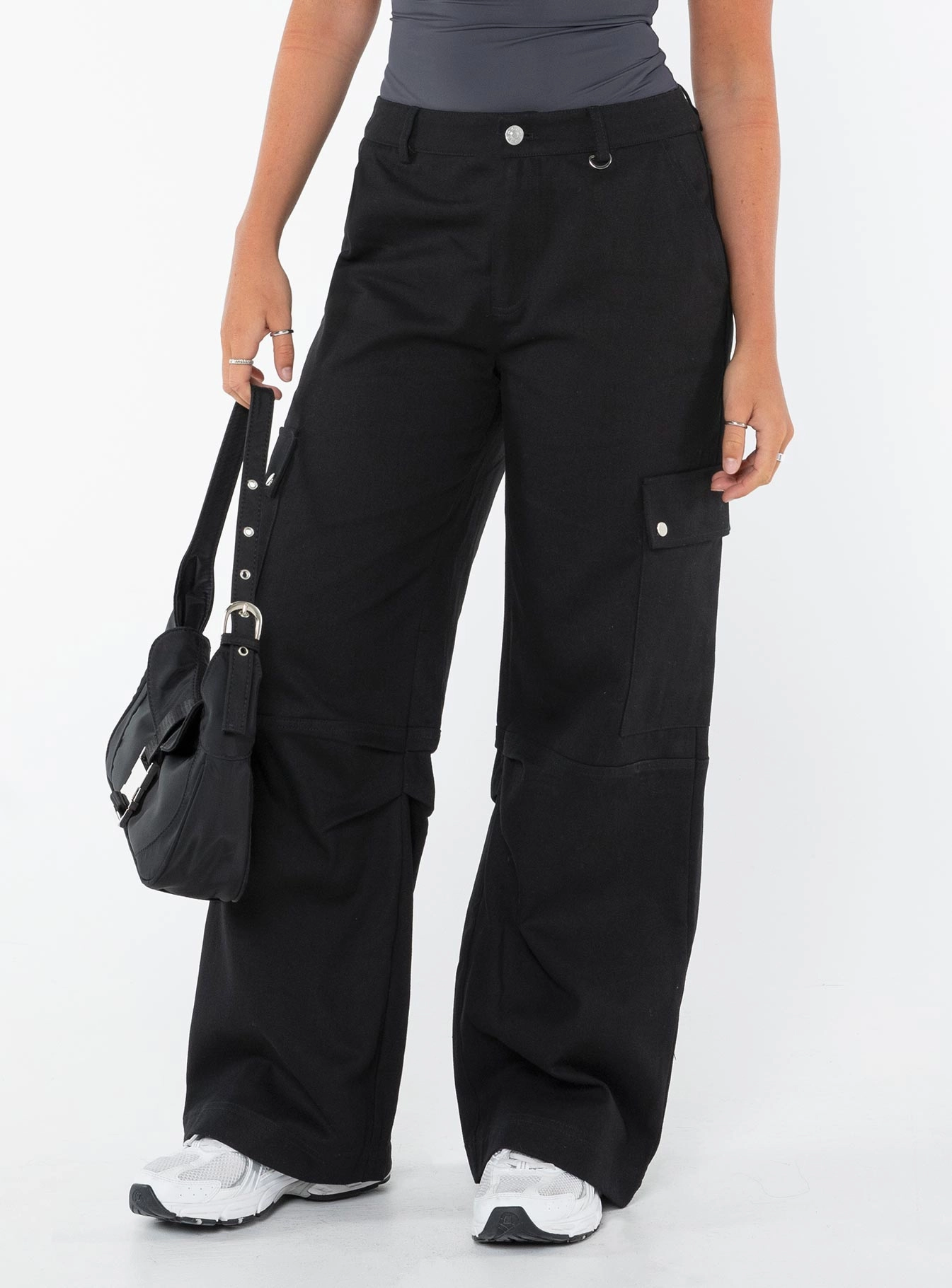 Fallout Mid Rise Cargo Pants Black Petite Flexible Knee Panels