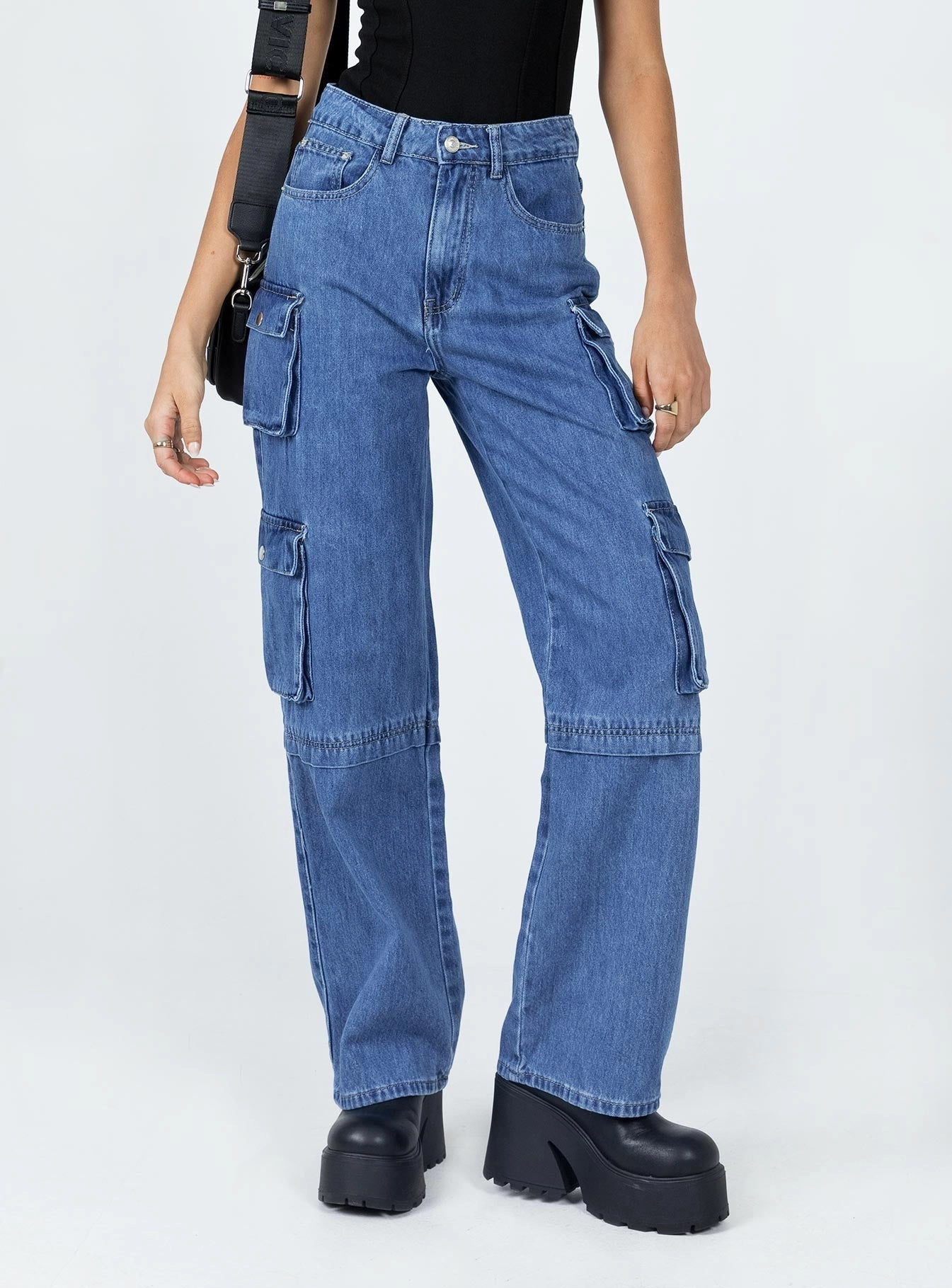 Darla Cargo Denim Jeans Subtle Texture Luxury Textured Athlete Fit
