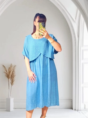 Pure Lines Wrap Cotton Dress  Denim
