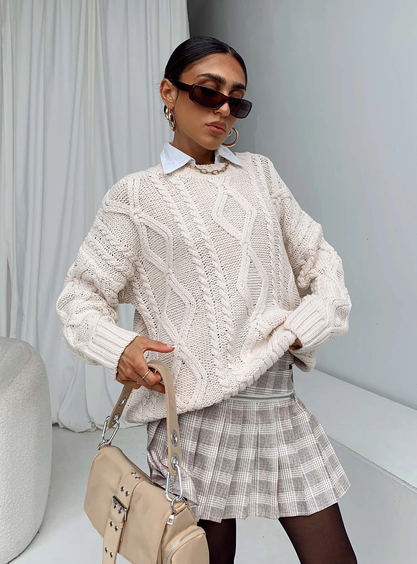 Elastic hemline The Craft Mini Skirt Beige Plaid