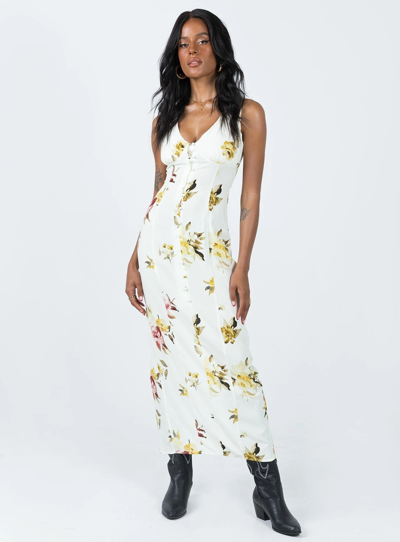 Malibu Maxi Dress Cream Multi Silky Form Versatile-Style