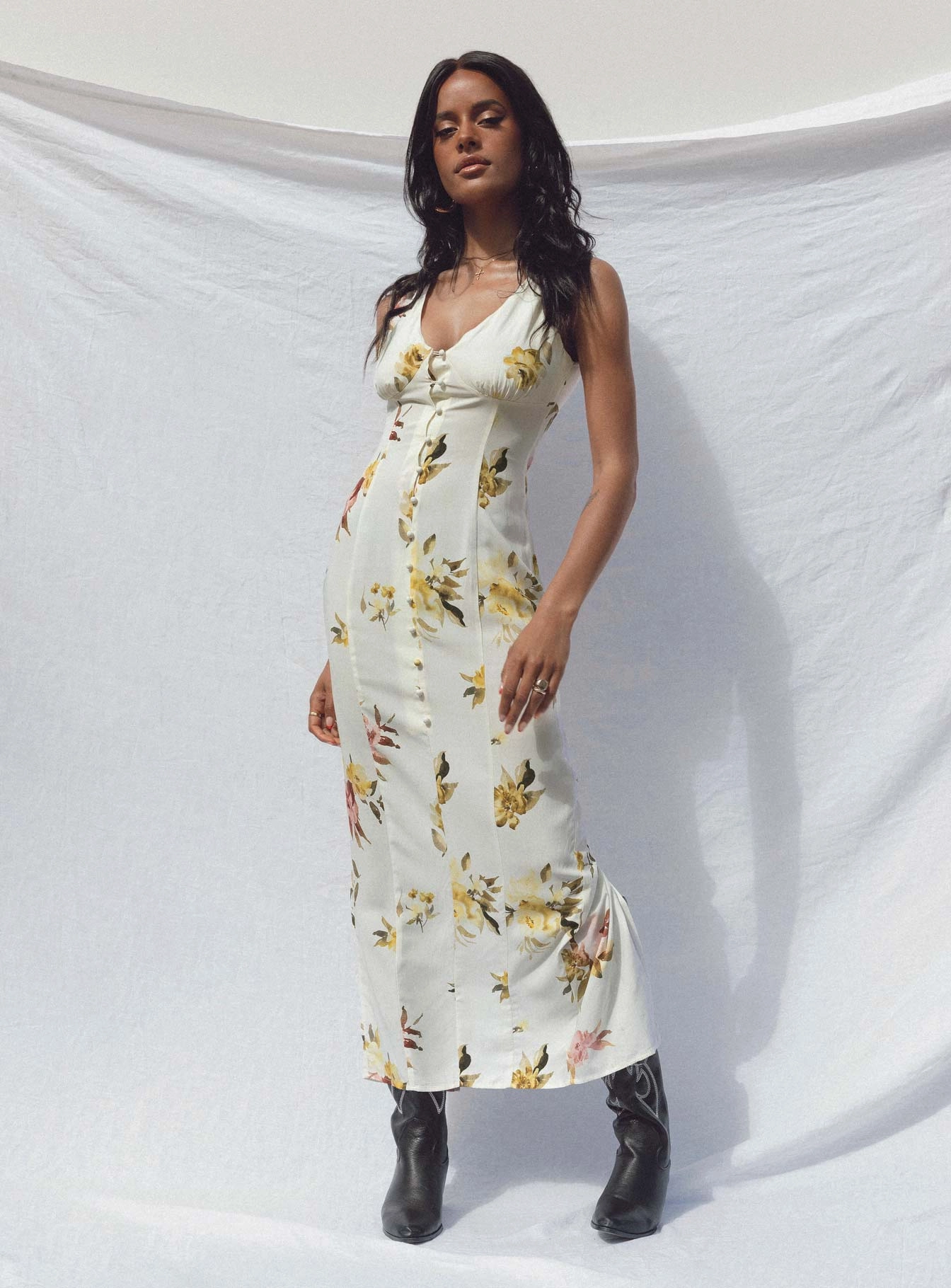 Trendy Layering Malibu Maxi Dress Cream Multi