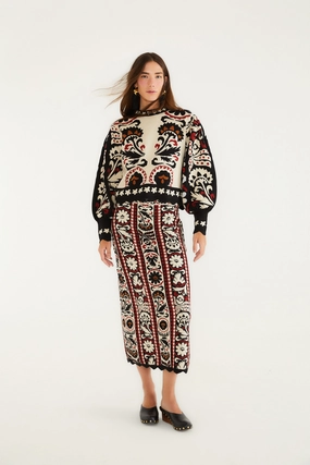 Synthetic Blend Stripes Winter Tapestry Knit Skirt
