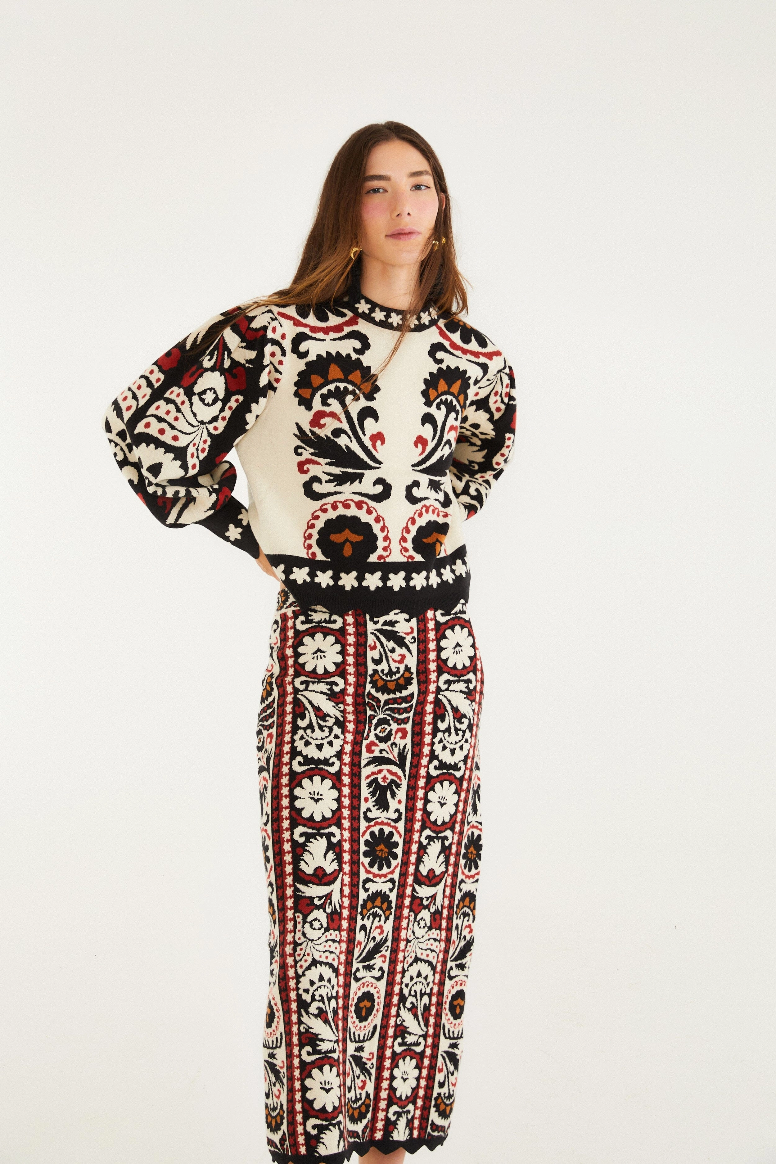 Flexible Waistband Aesthetic Look Stripes Winter Tapestry Knit Skirt
