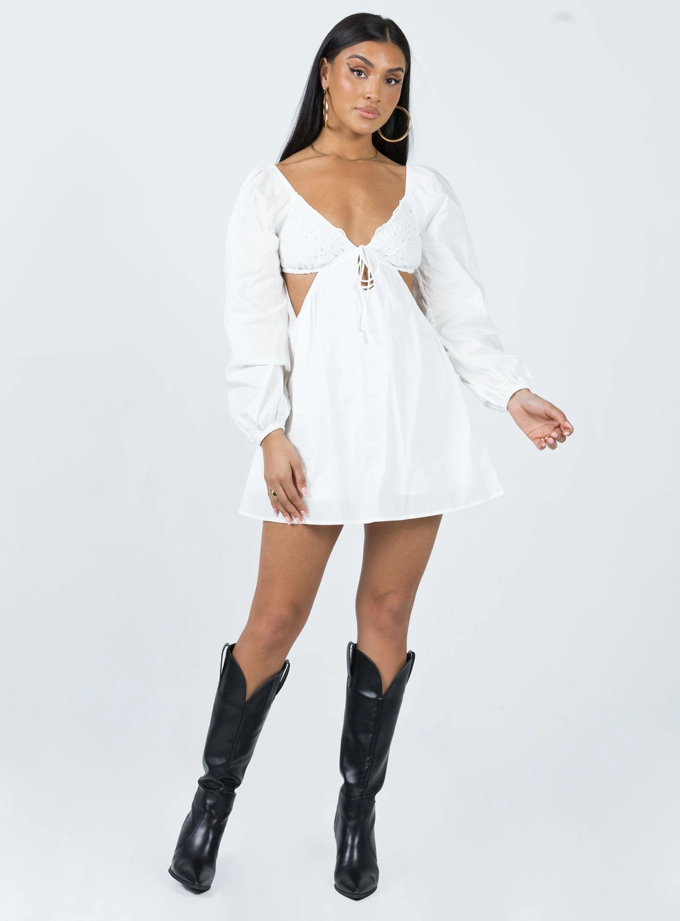 Elizer Long Sleeve Mini Dress White Comfortable Layering