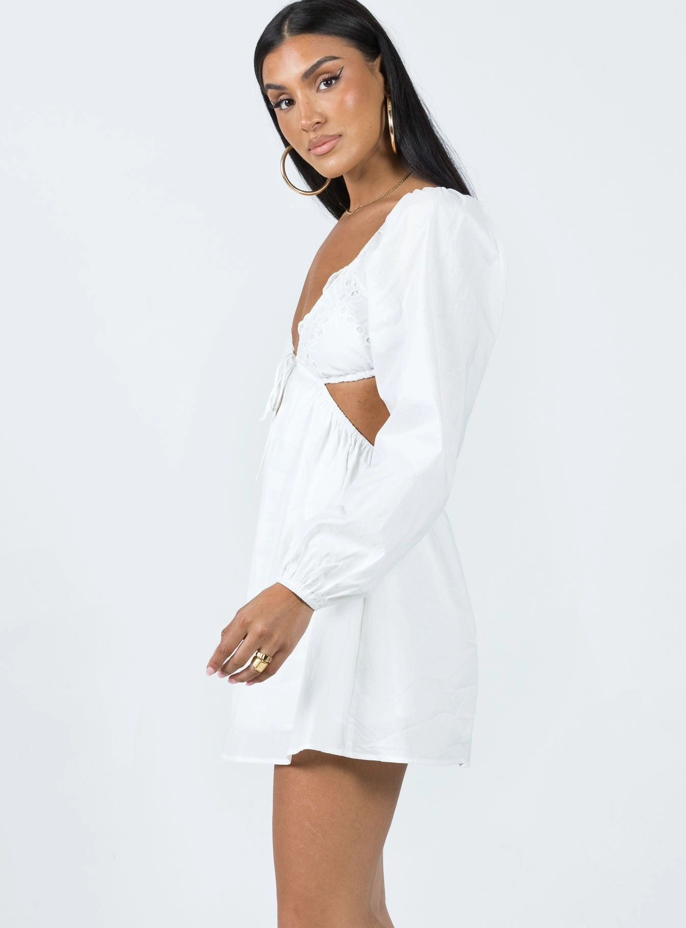 Silky Form Modern Finish Elizer Long Sleeve Mini Dress White