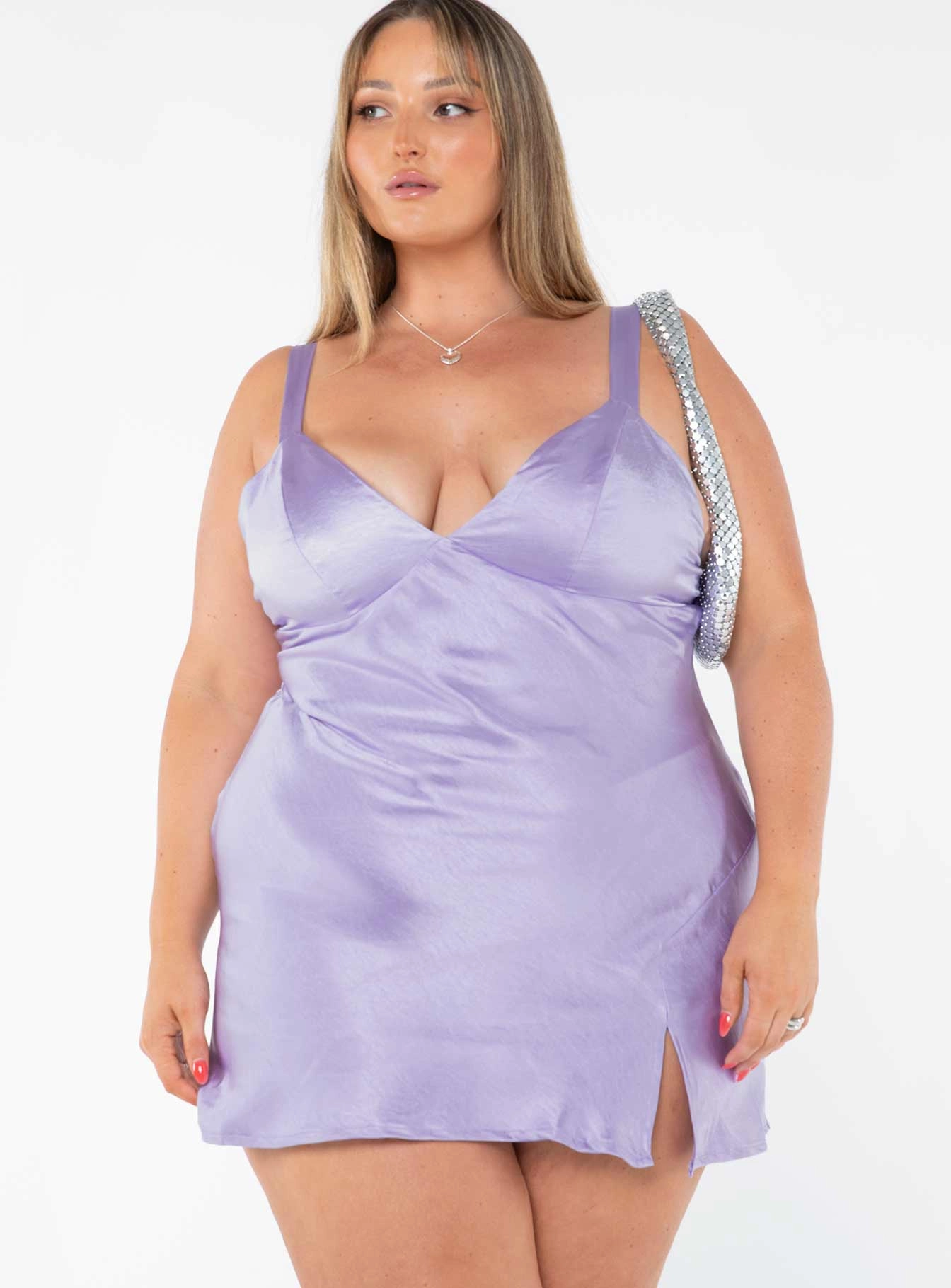 Evening Glow Flutter-Sleeve Star Shining Mini Dress Purple Curve