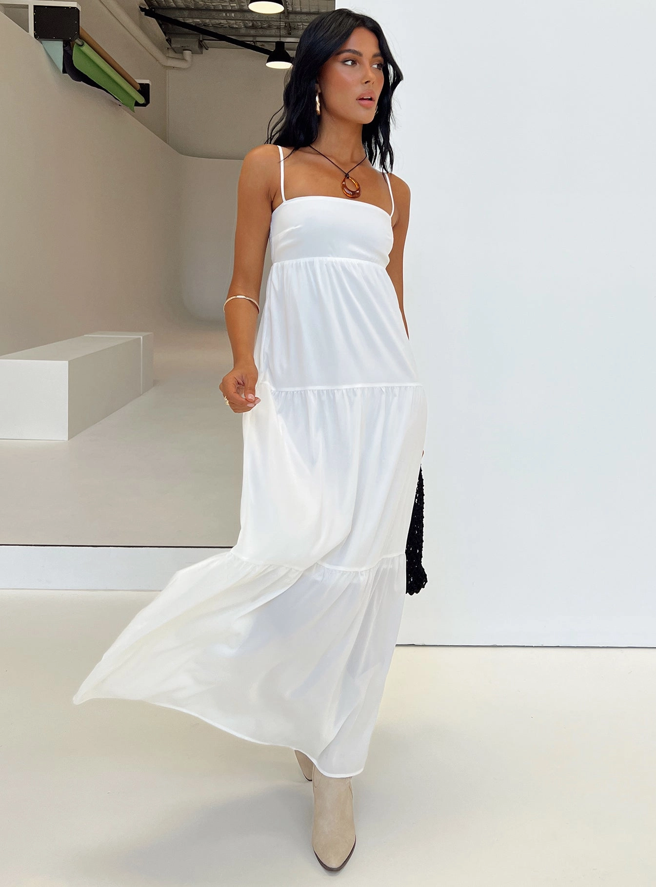 Tulle-Overlay Warrego Maxi Dress White